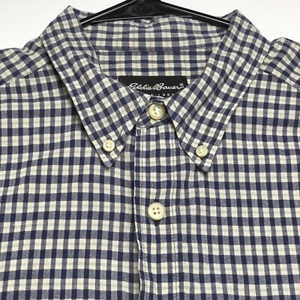 Eddie Bauer Button Up Shirt Men’s L Large Blue Yellow Plaid Short Sleeves Pocket - Picture 1 of 8