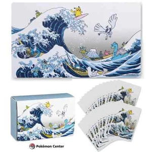 2023 Pokemon Center Great Wave Pikachu And Friends Playmat+Sleeves+Deck Box Set - Picture 1 of 7