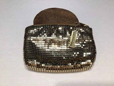 Whiting and Davis, Gold Metallic Zippered bag, Change Purse Vintage - Image 1 of 4