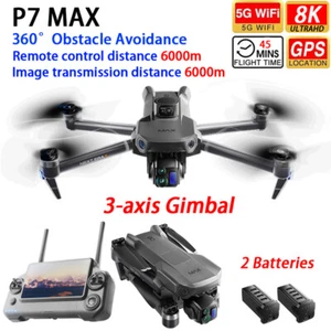 P7 Max Drone GPS 6KM 3 Ejes Cardán 8K Cámara 360° Evitación de Obstáculos 2 Batería - Imagen 1 de 24