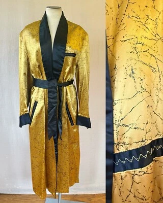 复古 1930 年代 1940 年代长袍 Dead Stock 黑色金色休闲服 吸烟 48 胸 M — 第 1/4 张图片