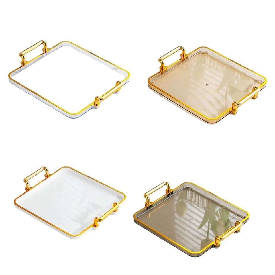 Serving Tray with Handles Gold Rim Decorative Tray Plate Rectangular Easy to - Image 1 of 1