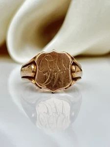 Grober schwerer Vintage Siegelring 9 kt Gelbgold Initialen DW - Bild 1 von 6