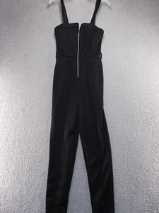 ALMOST FAMOUS Womens Black Sleeveless Evening Skinny Jumpsuit Size M Front Zip - Picture 1 of 11