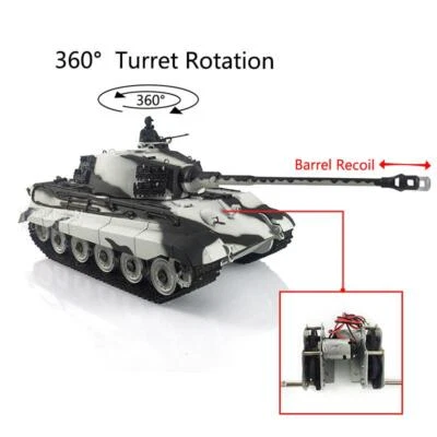1/16 7.0 Henglong Plastic King Tiger 3888A BB IR RTR RC Tank 360° Barrel Recoil - Image 1 of 4