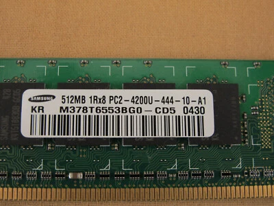 Samsung 512MB PC2-3200 DDR2-400MHz non-ECC 240 Pin DIMM Memory M378T6553BGO-CD5 - Image 1 of 3