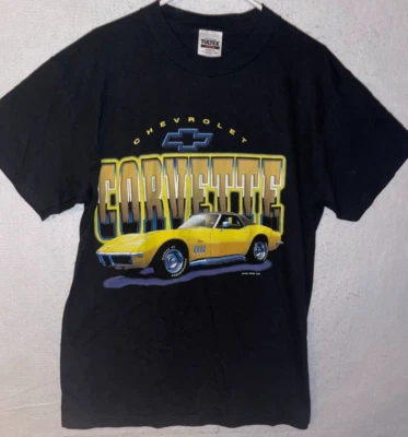 T-Shirt VTG 90s Yellow Corvette Chevrolet Men's sz L Preshrunk Cotton Black - Image 1 of 4
