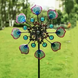 1 Stück 35,4 Zoll Outdoor Garten Deko Eisen Pfau Schwanz Wind Spinner blau/grün - Bild 1 von 2