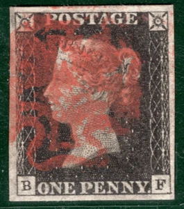 PENNY BLACK 1840 QV Stamp GB SG.2 1d Plate 2 (BF) Red MX Used Cat £375+ RBR32 - Picture 1 of 6