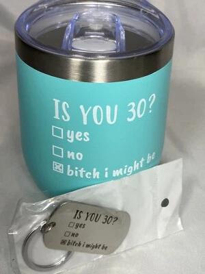 Кружка, чашка подарок для 30 из нержавеющей стали синий и брелок «Ты 30? « - Изображение 1 из 4