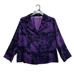 Sag Harbor Stretch Button Blazer Women's Size Lg Purple Black Floral Long Sleeve - Picture 1 of 8