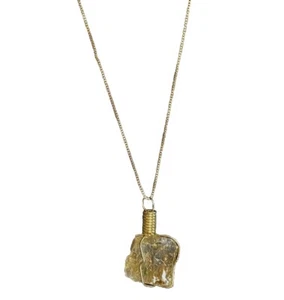 VTG Gold Tone .75” Citrine Stone Pendant On 18” Italy Stamped .925 Chain - Picture 1 of 4