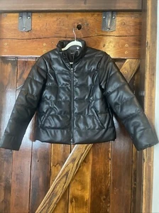 Chicos Puffer Jacket  Leather Black Size 4  - Picture 1 of 11
