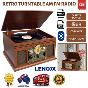 Bluetooth Turntable Vinyl Record Player Vintage Radio CD USB Stereo Cassette - Picture 1 of 12
