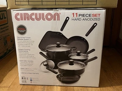 ЦИРКУЛОН 11 ПК ЖЕСТКИЙ АНОДИРОВАННЫЙ ОБЩИЙ ВЫПУСК ПИЩИ СИСТЕМА ПОСУДА НАБОР #83329 NIB - Изображение 1 из 4