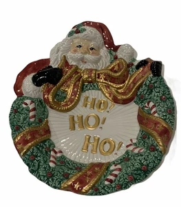 Fitz and Floyd Essential Santa Wreath Christmas Ho Ho Ho Cookie Canape Plate 8" - Picture 1 of 11