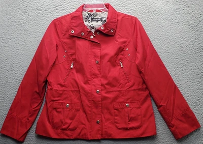 Chaqueta GUESS Mujer XL Roja Floral Forrada Manga Larga Cuello A Presión Cremallera Interior Foto 1 de 4