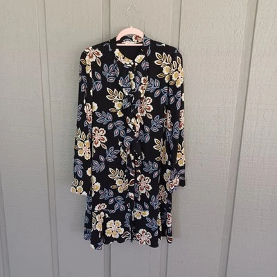 Vestido Camisa Tory Burch Jane Floral Seda Talla 8 Preppy Volantes Manga Larga Botón Foto 1 de 4