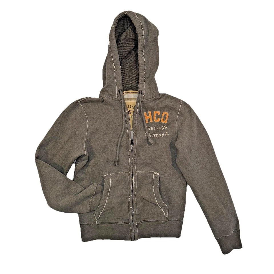 Sudadera con Capucha Hollister Para Hombre M Gris Cremallera Completa Envejecida Academia Heritage Y2K HCO Foto 1 de 4