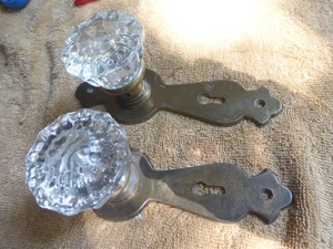 Vintage Antique 4 Pc Deco Door Plates Crystal Knobs Set 112922 B - Picture 1 of 7