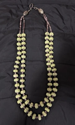 Handmade Chunky Large Howlite Colored Green Pumkin And Heishi Beads Necklace . - Image 1 of 4