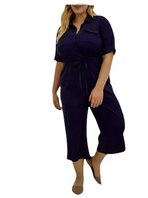 Mono Culotte Torrid Azul Marino Challis Abotonado Utilitario Cordón Talla Grande 2X Foto 1 de 4