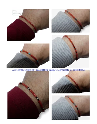 Bracciale in Corallo da 2,5mm di argento 925 per uomo Braccialetto con pietre - Immagine 1 di 4