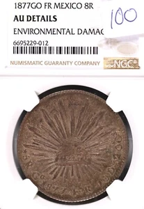 1877 Go FR Mexico 8 Reales NGC AU Details Environmental Damage #9-012 - Picture 1 of 2