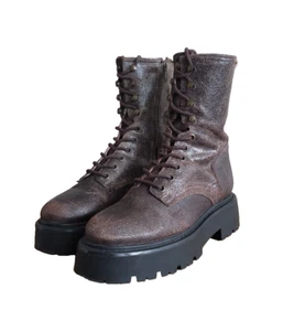 Steve Madden Rowen Brown Leather Combat Platform Chunky Y2K Boots Size 8M - Picture 1 of 11