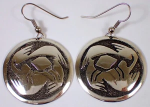 ESTATE Vtg Thomas T Singer Signed Navajo Sterling Silver Disc Dangle Earrings - Picture 1 of 8