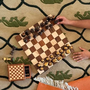 Reversible Wooden Board for Chess, Checkers & Chinese Checkers w/out Game Pieces - Picture 1 of 24