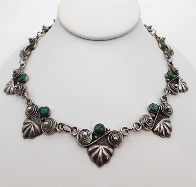 Collar de plata de ley 925 malaquita Taxco BB Eagle 28 modernista 16,5" Ag 2255 Foto 1 de 4