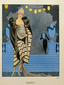 George Barbier ADIEU ! Gazette du Bon Ton 1921 pochoir Art-Déco Worth  - Imagen 1 de 4