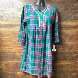 VGT Carole Night Gown XL Long Plaid Print Babydoll Flannel Grandma Core USA Rare - Picture 1 of 21