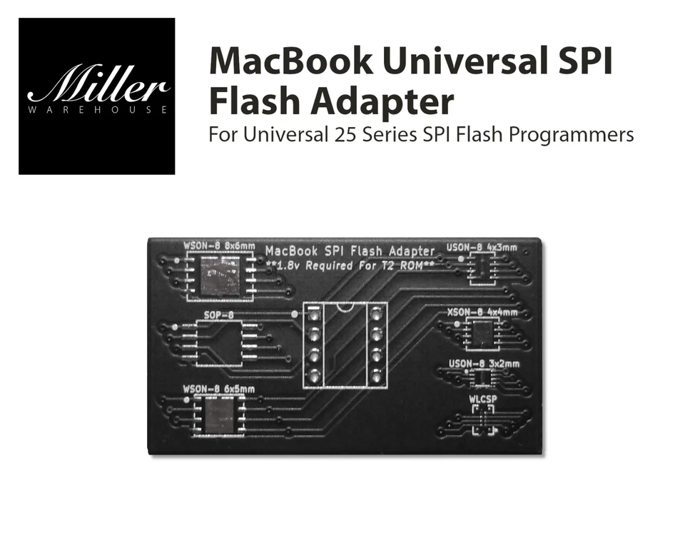 Adaptador Flash MacBook SPI - USON-8 3x2 y 4x3, SOP-8, WSON-8 6x5 y 8x6, XSON-8 Foto 1 de 2