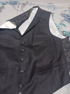 MENS SMALL FORMAL VEST BLACK PINSTRIPE FRONT SILK GREEN PAISLEY BACK 4 POCKET - Picture 1 of 17