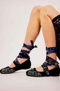 Free People Jeffrey Campbell UL Two Step Ballet Flat Black Suede Bandana 8.5 NEW - Picture 1 of 15