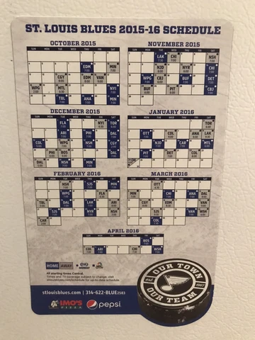 St. Louis Blues 2015-2016 15-16 Magnet Schedule Season NHL Hockey Cover