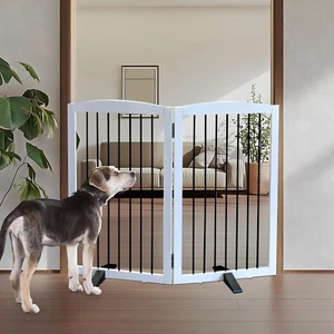 Freestanding Dog Gate Indoor Dog Gates for Doorways Foldable Wooden White Pet Ga - Picture 1 of 6