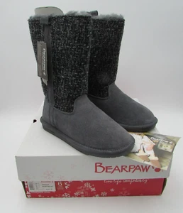 Bearpaw Charcoal Suede Tweed Pull-On Boots Adrianna #1811W NWT - Picture 1 of 15