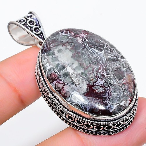 VETEMENTS Ciondolo pietra preziosa agata pizzo laguna argento sterling 925 ciondolo gioiello 2 05"