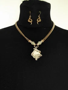 Gold and Crystal Jewelled Snake Necklace and Earrings Set NEW - Picture 1 of 10