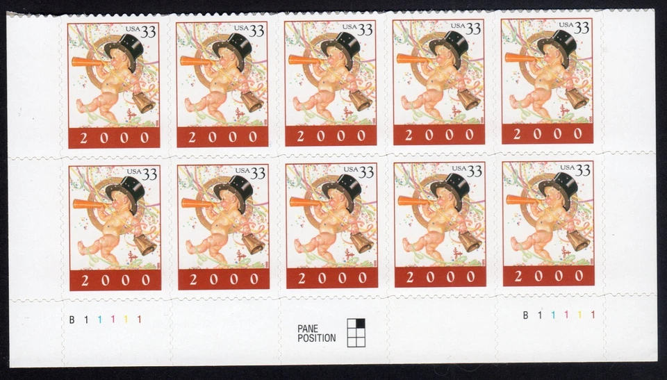 Scott #3369 Baby New Year Y2K Half Sheet (Plate Block) of 10 Stamps - MNH Bottom - Image 1 of 1
