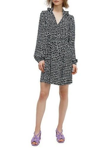 ABITO BLUSA STAMPATO KATE SPADE New York nero + bianco taglia M o L nuovo con etichette ($348)