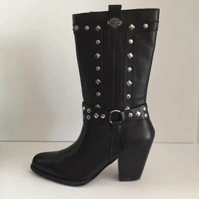 Harley Davidson Women’s Strut 81809 Black Leather Studded Biker Boots 6M NWT - Image 1 of 4