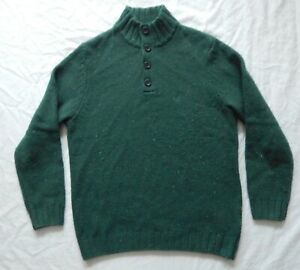Henley Neck Green Turtleneck Pullover Sweater - Medium Mens Wool Blend Nautica