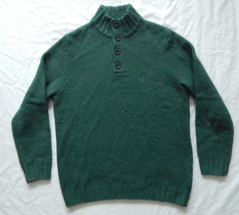 Suéter Pullover Cuello Henley Verde Cuello Alto - Mediano Para Hombre Mezcla de Lana Náutica Foto 1 de 4