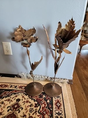 大号金色金属春花 22 英寸高豪华内部装饰雕塑 2 件套 — 第 1/4 张图片