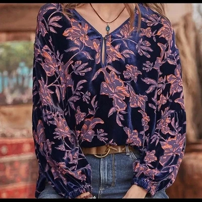 Sundance Топ женщин маленький черный шип бархата выгорания прихоти темно романтический - Изображение 1 из 4