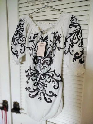 Vestido Almatrichi Madrid Talla 46 (S) Blanco con Diseño Desplazamiento Marrón Foto 1 de 4